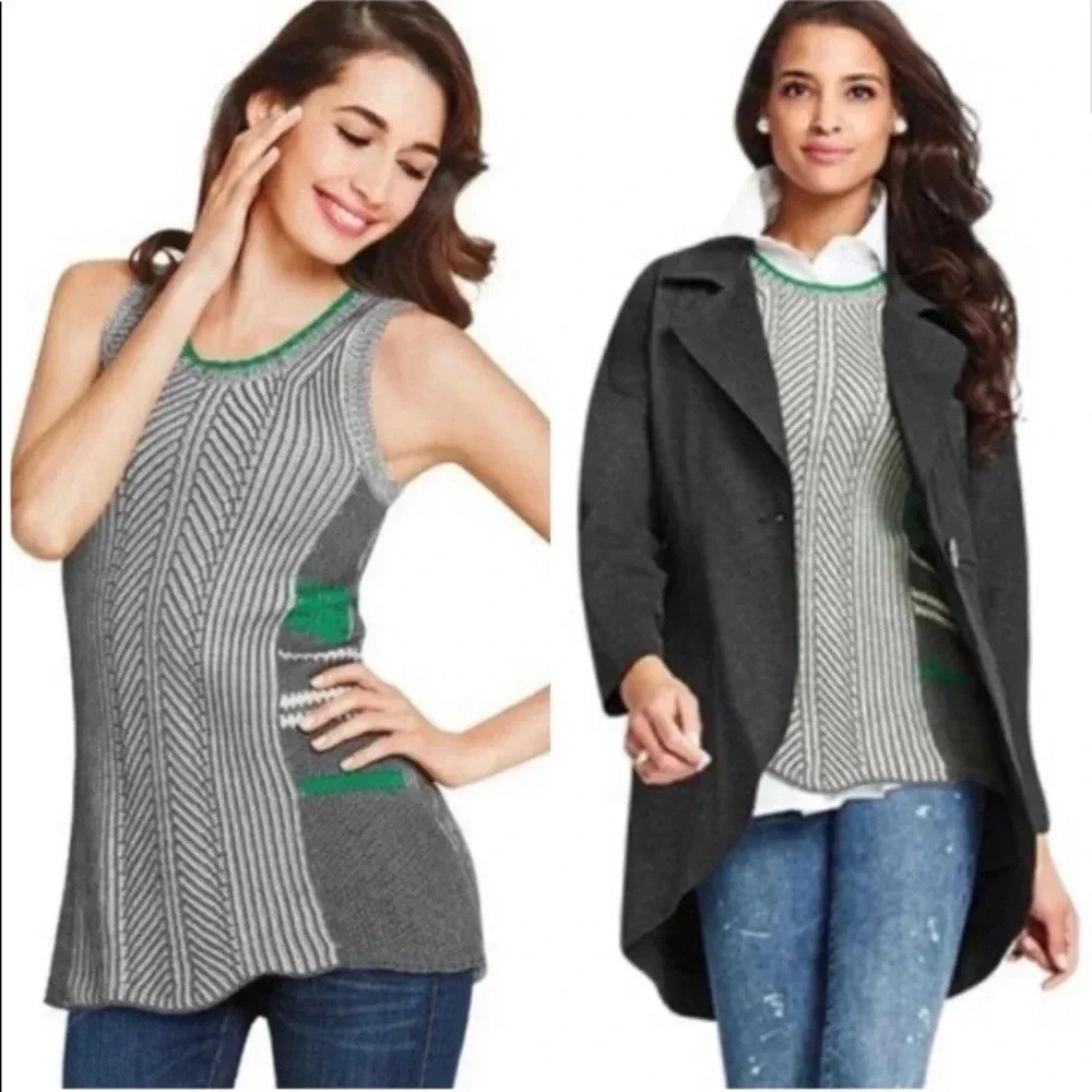 Cabi Shell Grey Green Knit Sleeveless Sweater Tank Top 561‎ Small